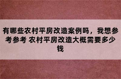 有哪些农村平房改造案例吗，我想参考参考 农村平房改造大概需要多少钱